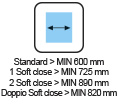 ESPECIFICACIONES - Ancho Standard>MIN.600 - 1 Soft close>MIN.725 - 2 Soft close>MIN890 - Doppio Soft close>MIN820 mm 